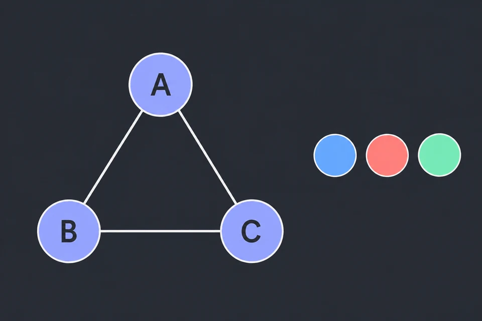 Osserva il triangolo. Archi AB, BC e CA. Due colori non bastano; ne abbiamo tre.