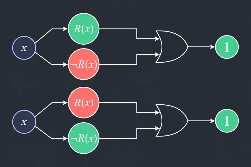 Usa una legge logica. Per qualunque elemento e interpretazione, uno tra R(x) e ¬R(x) è vero.