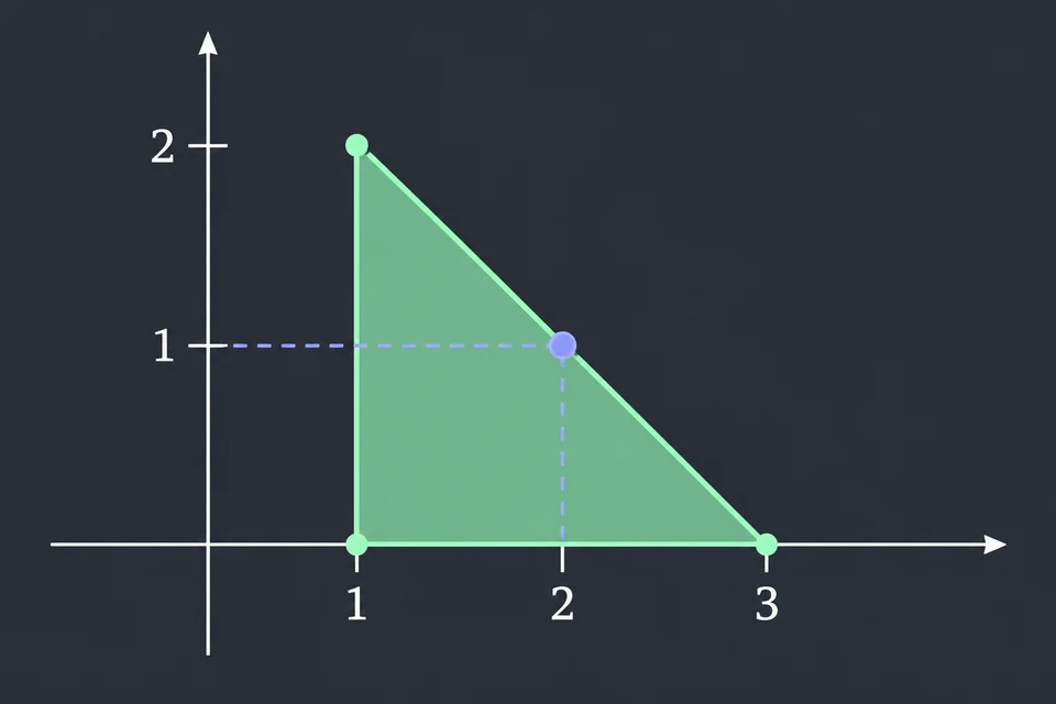Scegli e verifica. Il punto (2,1) soddisfa 2 ≥ 1, 1 ≥ 0 e 2 + 1 = 3.