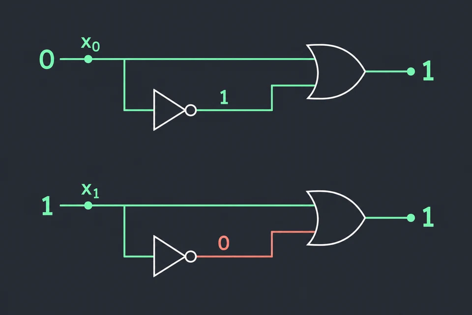 Esamina entrambi i casi. Se x = 0, è vero ¬x; se x = 1, è vero x.